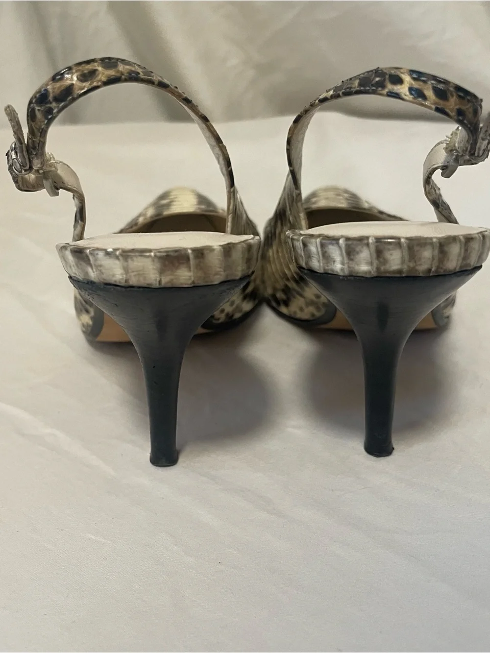 KORS Michael Kors Beige and Black Snake-Print Slingback Pumps